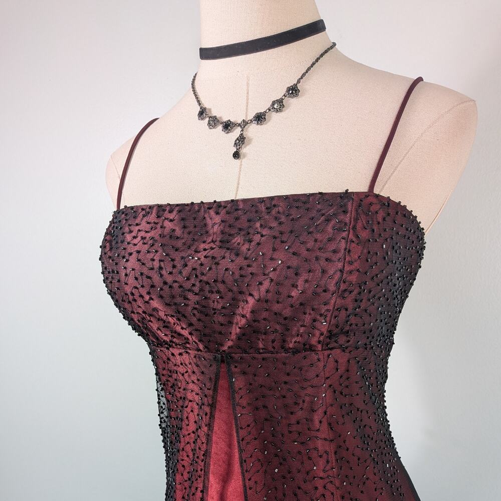 Vintage Morgan Prom Dress Maxi Gown 8 Red Black Babydoll Princess 90s Y2K Goth - Picture 3 of 14